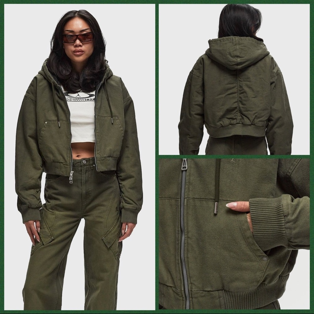 $350 Travis Scott x Jordan Hooded Canvas Jacket Women’s M Cargo Khaki FD9113-325